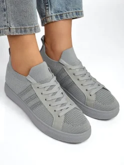 Trampki^Royalfashion Androsia Gray Sneakers – Stylowe buty sportowe płaskie na lato i wiosnę gołębi szary