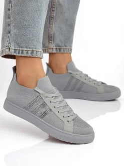 Trampki^Royalfashion Androsia Gray Sneakers – Stylowe buty sportowe płaskie na lato i wiosnę gołębi szary
