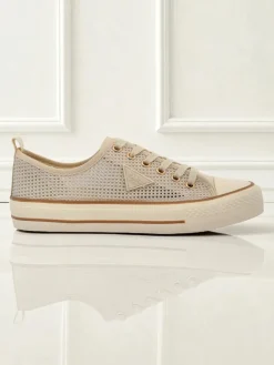 Trampki^Royalfashion Aurelia Beige - damskie tenisówki tkaninowe na płaskiej podeszwie 3 cm beżowy