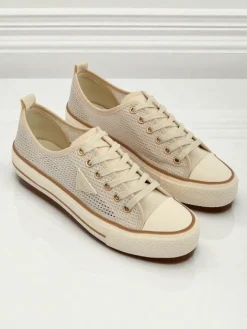 Trampki^Royalfashion Aurelia Beige - damskie tenisówki tkaninowe na płaskiej podeszwie 3 cm beżowy