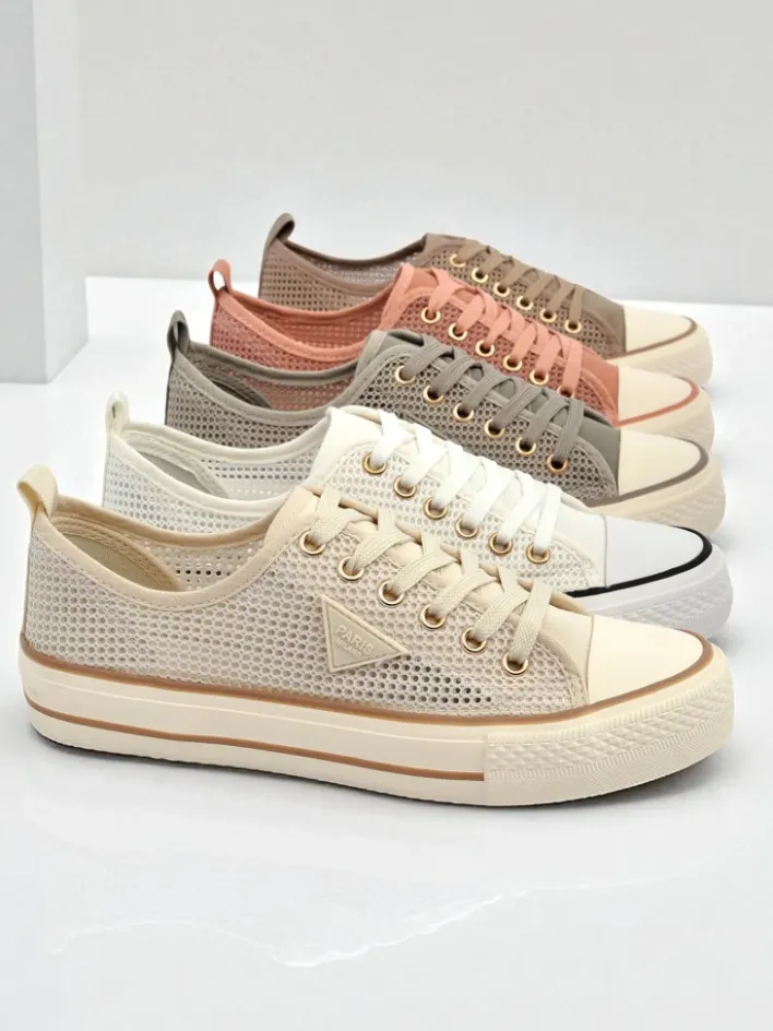 Trampki^Royalfashion Aurelia Beige - damskie tenisówki tkaninowe na płaskiej podeszwie 3 cm beżowy