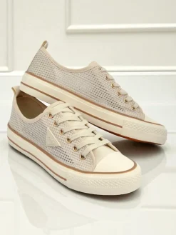 Trampki^Royalfashion Aurelia Beige - damskie tenisówki tkaninowe na płaskiej podeszwie 3 cm beżowy