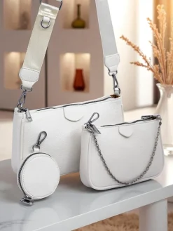 Małe Torebki^Royalfashion Aurelia Bianca – Mała biała torebka damska z ekoskóry z łańcuszkiem biały