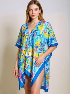 Narzutka Plażowa|Bluzki / Koszule / Koszulki^Royalfashion Aurelia Blue Pareo – Letnie pareo damskie do kolan z dekoltem V Wielokolorowe