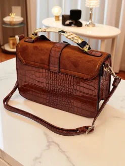 Małe Torebki^Royalfashion Aurelia Elegante - Mini torebka damska zamszowo-patentowa Venezia Classico Camel