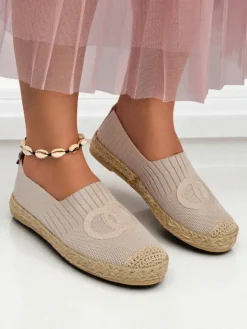 Espadryle Płaskie^Royalfashion Aurelia Espadryle Beżowe – Płaskie wsuwane buty damskie beżowy