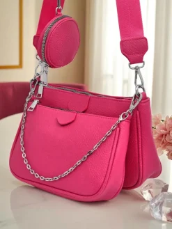 Małe Torebki^Royalfashion Aurelia Fuksjowa Torebka Damska Skórzana Mini z Łańcuszkiem Fuksjowy