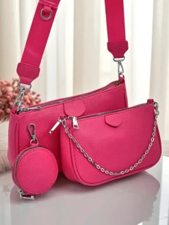 Małe Torebki^Royalfashion Aurelia Fuksjowa Torebka Damska Skórzana Mini z Łańcuszkiem Fuksjowy
