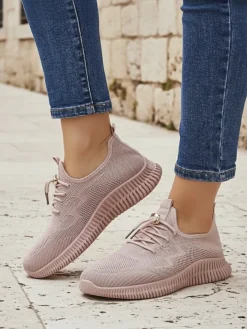 Ugc|Sportowe^Royalfashion Aurelia Rosa – damskie buty sportowe z tkaniny, różowe, płaski obcas różowy