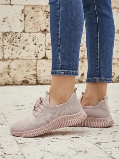 Ugc|Sportowe^Royalfashion Aurelia Rosa – damskie buty sportowe z tkaniny, różowe, płaski obcas różowy