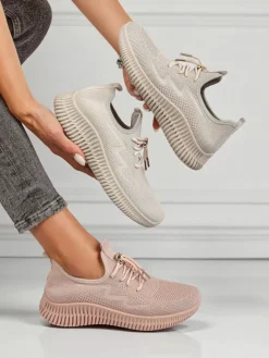 Ugc|Sportowe^Royalfashion Aurelia Rosa – damskie buty sportowe z tkaniny, różowe, płaski obcas różowy