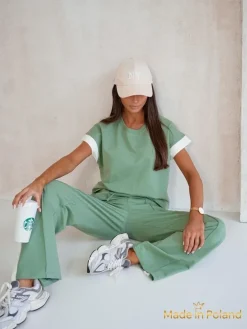 Komplety Damskie^Royalfashion Aurelia Verde – komplet dresowy bawełna elastan stylowy klasyk włoski khaki