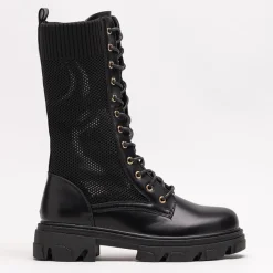 Workery|Botki Bez Ocieplenia^Royalfashion Ażurowe czarne damskie botki sznurowane Buhomi - Obuwie czarny