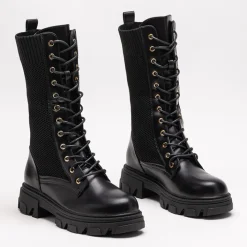 Workery|Botki Bez Ocieplenia^Royalfashion Ażurowe czarne damskie botki sznurowane Buhomi - Obuwie czarny
