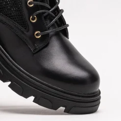 Workery|Botki Bez Ocieplenia^Royalfashion Ażurowe czarne damskie botki sznurowane Buhomi - Obuwie czarny