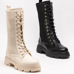 Workery|Botki Bez Ocieplenia^Royalfashion Ażurowe czarne damskie botki sznurowane Buhomi - Obuwie czarny