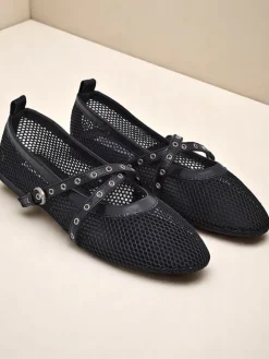 Baleriny Klasyczne^Royalfashion Baleriny Arethusa Nero z siateczki na płaskim obcasie czarny