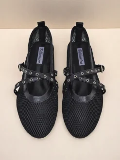 Baleriny Klasyczne^Royalfashion Baleriny Arethusa Nero z siateczki na płaskim obcasie czarny