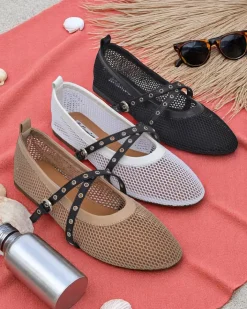 Baleriny Klasyczne^Royalfashion Baleriny Arethusa Nero z siateczki na płaskim obcasie czarny