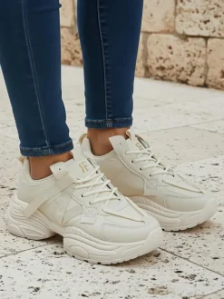 Ugc|Sneakersy^Royalfashion Beżowe sneakersy damskie Platina Roma na płaskim obcasie skóra eko 5 cm beżowy