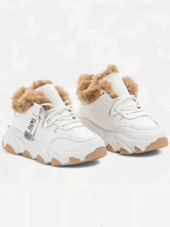 Śniegowce|Ocieplane^Royalfashion Białe sportowe sneakersy damskie z futerkiem Nonua- Obuwie biały