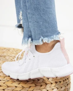 Bieganie, Ćwiczenia I Trening^Royalfashion Biało- różowe sportowe buty damskie Baym - Obuwie Jasnoróżowy