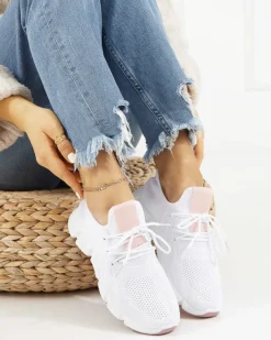 Bieganie, Ćwiczenia I Trening^Royalfashion Biało- różowe sportowe buty damskie Baym - Obuwie Jasnoróżowy