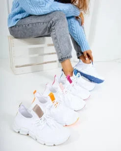 Bieganie, Ćwiczenia I Trening^Royalfashion Biało- różowe sportowe buty damskie Baym - Obuwie Jasnoróżowy