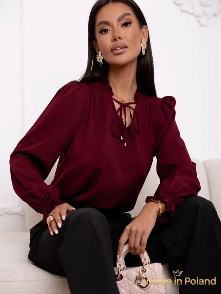 Bluzki / Koszule / Koszulki^Royalfashion Bluzka damska z ozdobnym dekoltem Frankie Bordowy