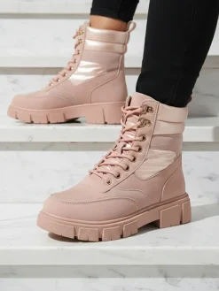 Trapery|Botki Bez Ocieplenia^Royalfashion Bootsy Fuego Rosa - Stylowe Damskie Buty Z Płaskim Obcasem różowy