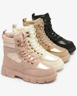 Trapery|Botki Bez Ocieplenia^Royalfashion Bootsy Fuego Rosa - Stylowe Damskie Buty Z Płaskim Obcasem różowy