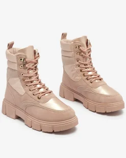 Trapery|Botki Bez Ocieplenia^Royalfashion Bootsy Fuego Rosa - Stylowe Damskie Buty Z Płaskim Obcasem różowy