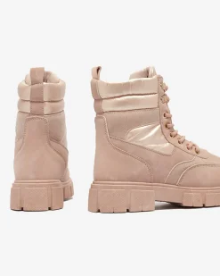 Trapery|Botki Bez Ocieplenia^Royalfashion Bootsy Fuego Rosa - Stylowe Damskie Buty Z Płaskim Obcasem różowy