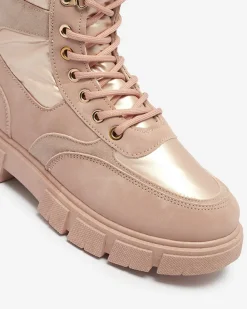 Trapery|Botki Bez Ocieplenia^Royalfashion Bootsy Fuego Rosa - Stylowe Damskie Buty Z Płaskim Obcasem różowy