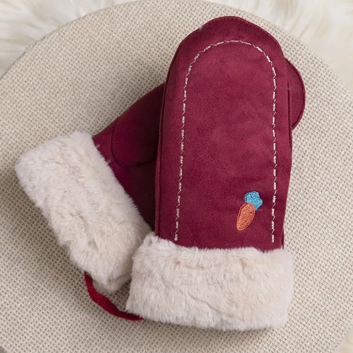 Rękawiczki^Royalfashion Bordowe dziecięce rękawiczki na sznurku i z jednym palcem - Rękawiczki Bordowy
