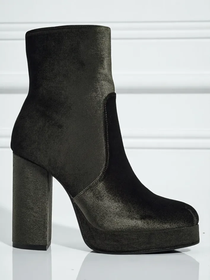 Botki Z Delikatnym Ociepleniem|Botki Na Słupku^Royalfashion Botki damskie na słupku al'la Welur Miss zielony