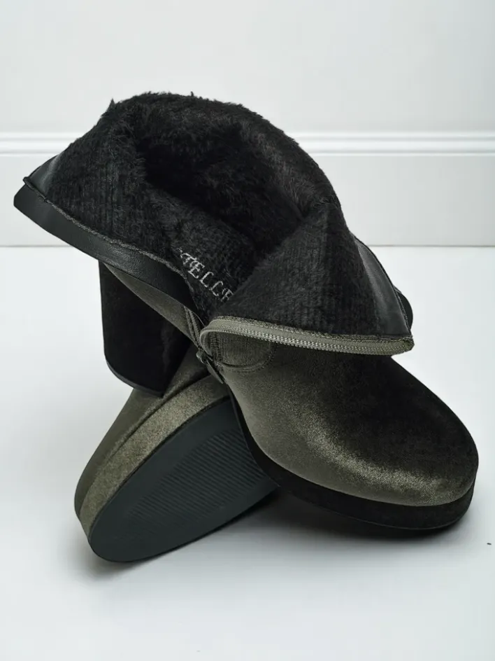 Botki Z Delikatnym Ociepleniem|Botki Na Słupku^Royalfashion Botki damskie na słupku al'la Welur Miss zielony