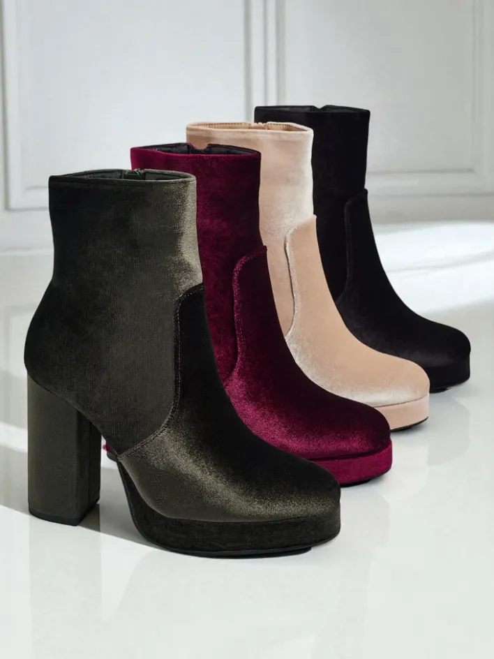 Botki Z Delikatnym Ociepleniem|Botki Na Słupku^Royalfashion Botki damskie na słupku al'la Welur Miss zielony