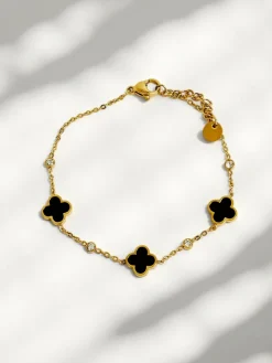 Biżuteria^Royalfashion Bransoletka Aurelia Bianca z kwiatami w odcieniu czarnej perły, złocona