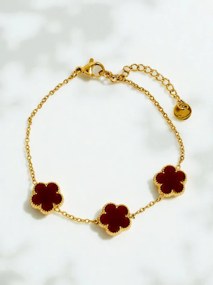 Biżuteria^Royalfashion Bransoletka Aurelia Bianca z kwiatami w odcieniu bordowej perły, złocona