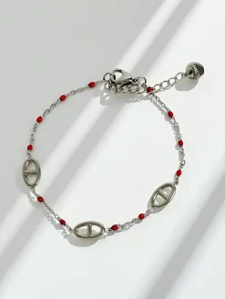 Biżuteria^Royalfashion Bransoletka Callista Argento – srebro 925 z czerwonymi koralikami i motywem greckim