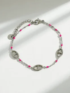 Biżuteria^Royalfashion Bransoletka Callista Elegantia z ogniwami i różowymi koralikami