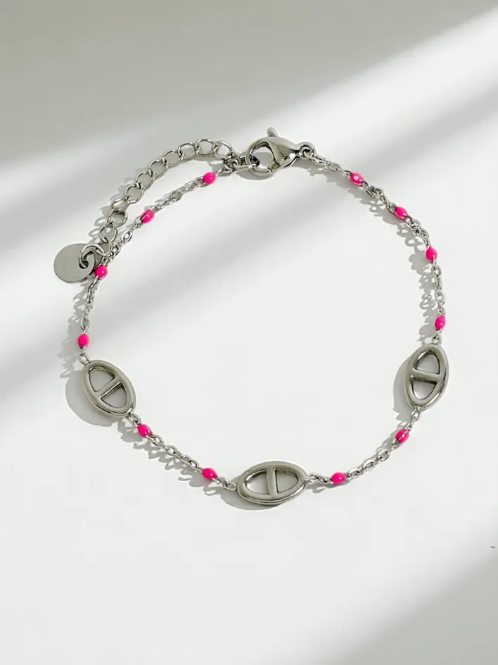 Biżuteria^Royalfashion Bransoletka Callista Elegantia z ogniwami i różowymi koralikami