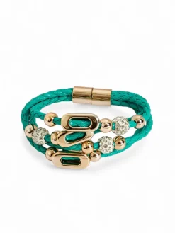 Biżuteria^Royalfashion Bransoletka damska z koralikami i cyrkoniami zielony