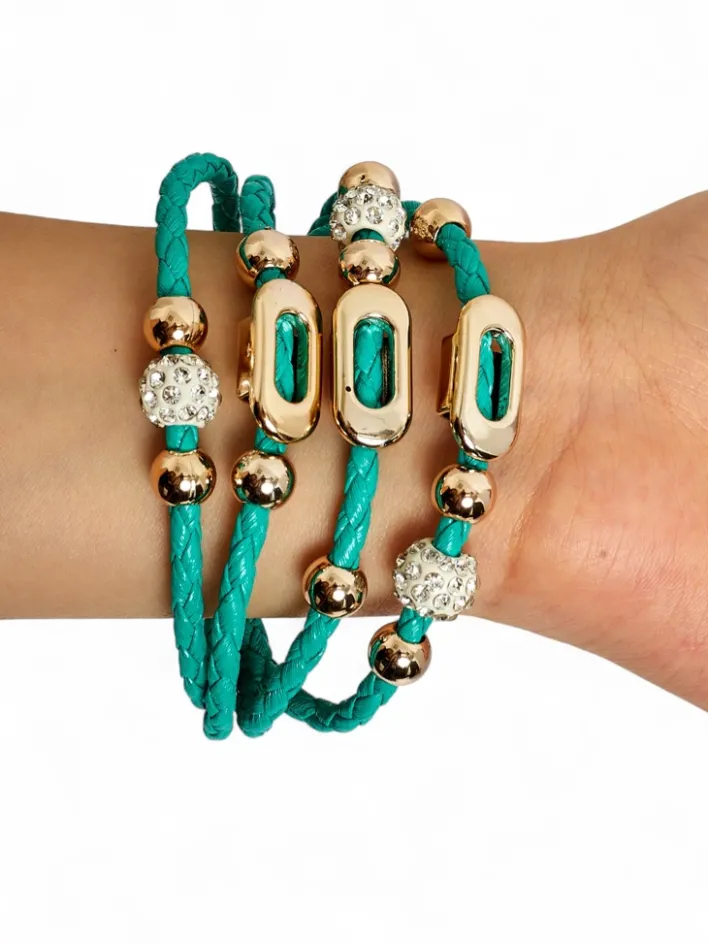 Biżuteria^Royalfashion Bransoletka damska z koralikami i cyrkoniami zielony