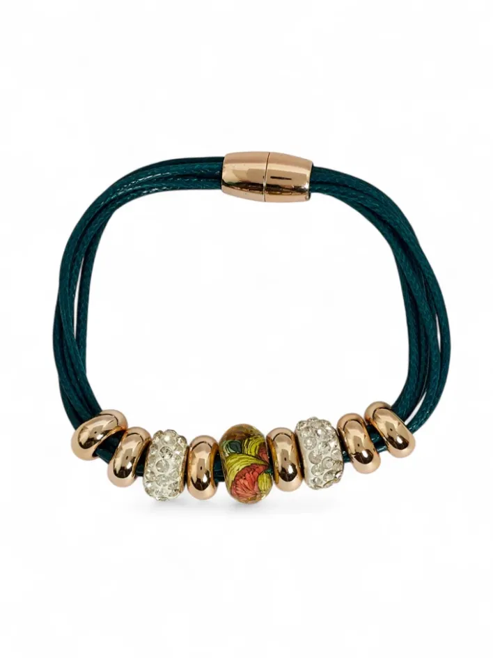 Biżuteria^Royalfashion Bransoletka damska z koralikami i cyrkoniami turkusowy