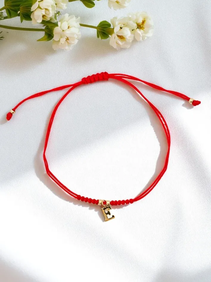 Biżuteria^Royalfashion Bransoletka damska z literką "E" czerwony