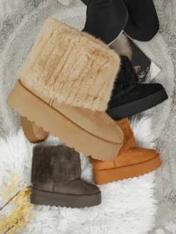 Śniegowce|Botki Na Platformie^Royalfashion Buty a'la śniegowce damskie z futerkiem Irelle beżowy