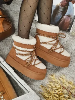 Śniegowce|Botki Na Platformie^Royalfashion Buty a'la śniegowce damskie Danira Camel