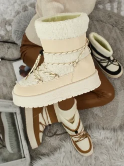 Śniegowce|Botki Na Platformie^Royalfashion Buty a'la śniegowce damskie Quill Haven krem